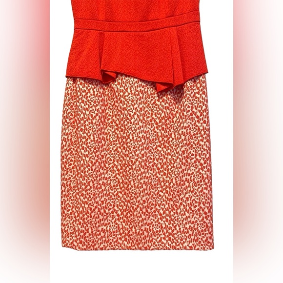 NWT ANTONIO MELANI Peplum Cream/Orange Sheath Dress Knee Length Back Slit Size 2 - Picture 4 of 13